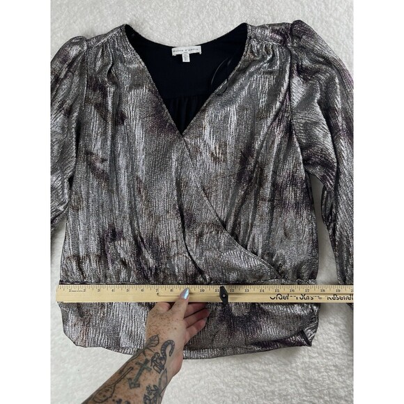 Anthropologie Maison De Amelie Top Womens L Shimmer Silver Puff Long Sleeve Chic - Picture 3 of 8